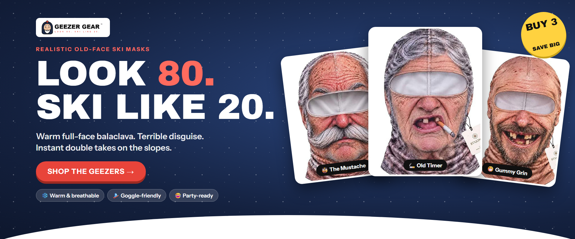 GEEZER GEAR old-face ski masks